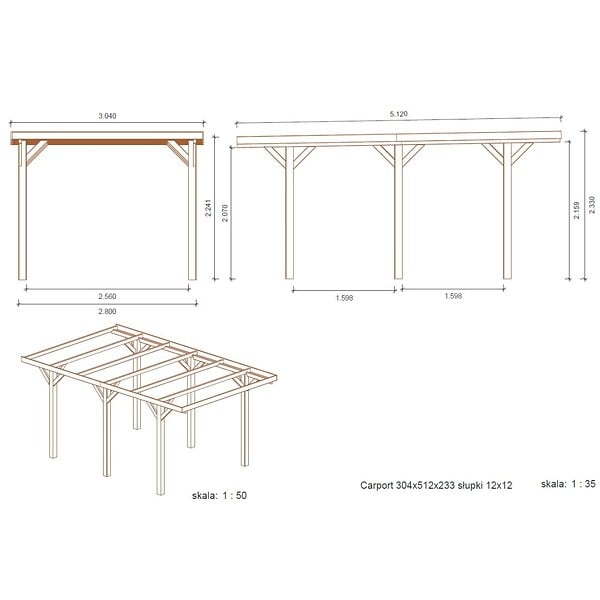 ALTANKA - Carport, abri de voiture  3.04x5.12 m - 15.56 m2 - CAR10 - large