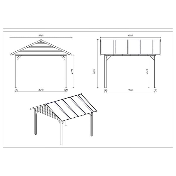 ALTANKA - Pergola de jardin 4.04x4.04m avec panneaux - traité - ALT125 - large