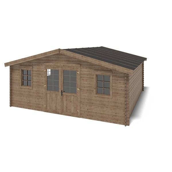 ALTANKA - Abri de jardin en bois - 34.8m2 - 5.9x5.9m - Traité - Ep. 45mm - Couleur: marron - DOM656 - large