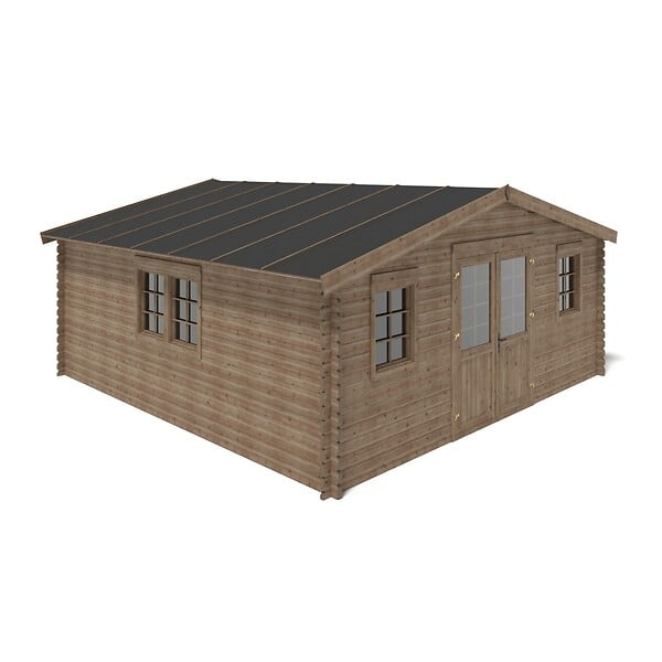ALTANKA - Abri de jardin en bois - 34.8m2 - 5.9x5.9m - Traité - Ep. 45mm - Couleur: marron - DOM656 - large