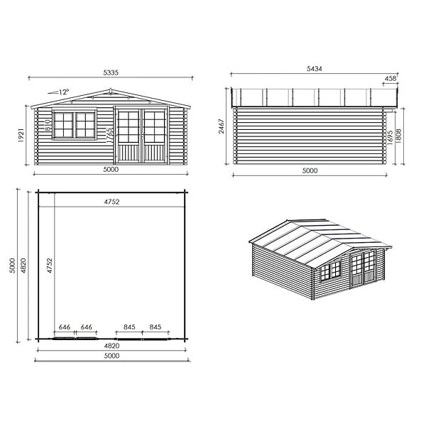 ALTANKA - Abri de jardin en bois - 25m2 - 5x5m - Ep. 34mm - Couleur: naturel - DOM722 - large