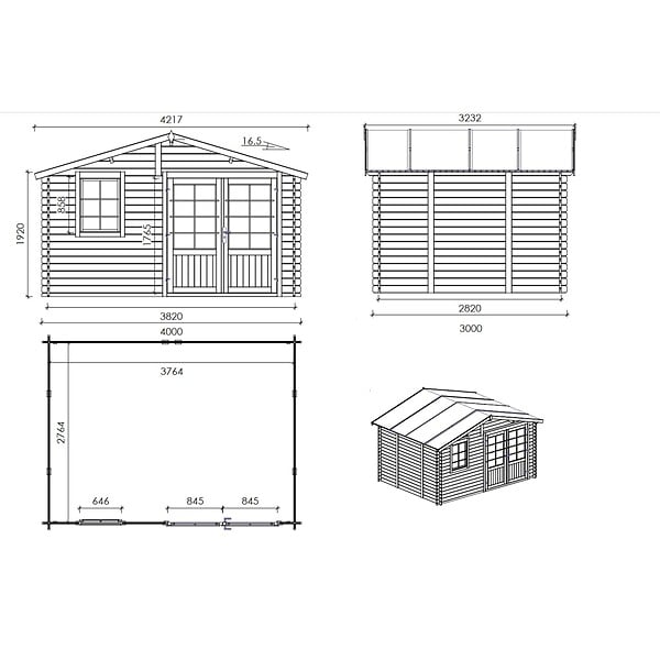 ALTANKA - Abri de jardin en bois - 12m2 - 4x3m - Ep. 28mm - Couleur: naturel - DOM710 - large
