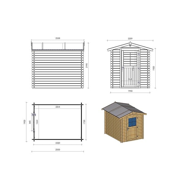 ALTANKA - Abri de jardin en bois - 4.75m2 - 1.9x2.5m - Ep. 28mm - Couleur: naturel - DOM594 - large