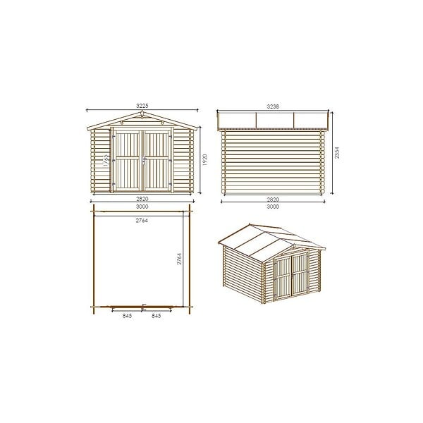 ALTANKA - Abri de jardin en bois - 9m2 - 3x3m - Ep. 28mm - Couleur: naturel - DOM531 - large