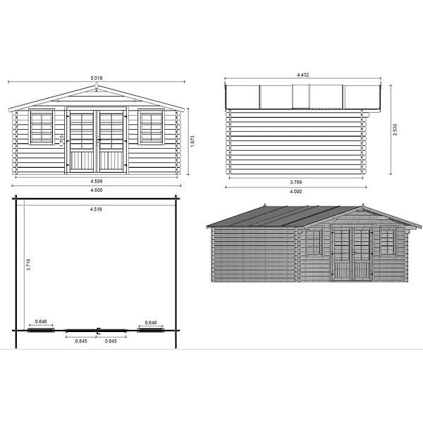 ALTANKA - Abri de jardin en bois - 19.2m2 - 4.8x4m - Ep. 40mm - Couleur: naturel - DOM370 - large