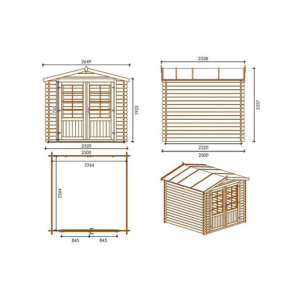 ALTANKA - Abri de jardin en bois - 6.25m2 - 2.5x2.5m - Ep. 28mm - Couleur: naturel - DOM521 - large