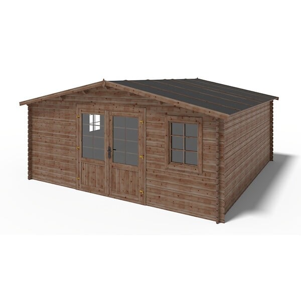 ALTANKA - Abri de jardin en bois - 25m2 - 5x5m - Traité - Ep. 28mm - Couleur: marron - DOM596 - large