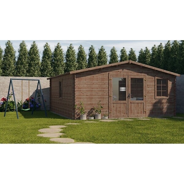 ALTANKA - Abri de jardin en bois - 25m2 - 5x5m - Traité - Ep. 28mm - Couleur: marron - DOM596 - large