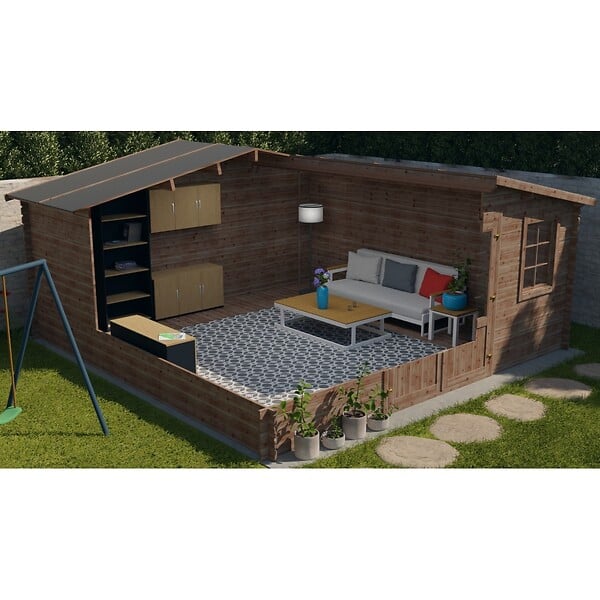ALTANKA - Abri de jardin en bois - 25m2 - 5x5m - Traité - Ep. 28mm - Couleur: marron - DOM596 - large