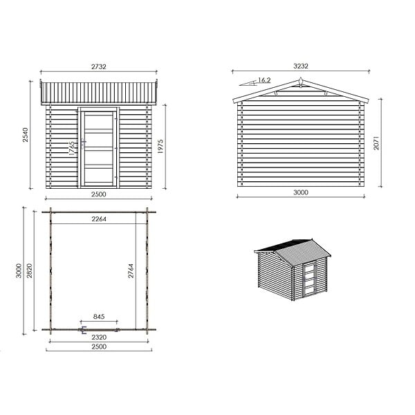 ALTANKA - Abri de jardin en bois - 2.5x3 m avec extension de 4x2.76 m - 18.56 m²- Traité - DOM675+DOS194 - large
