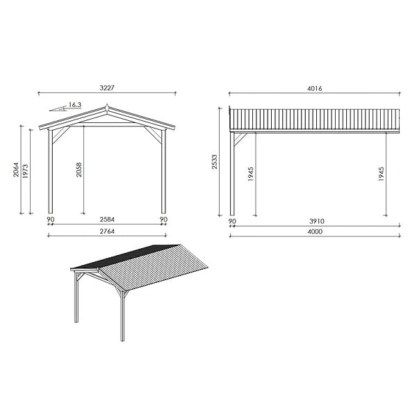 ALTANKA - Abri de jardin en bois - 2.5x3 m avec extension de 4x2.76 m - 18.56 m²- Traité - DOM675+DOS194 - large