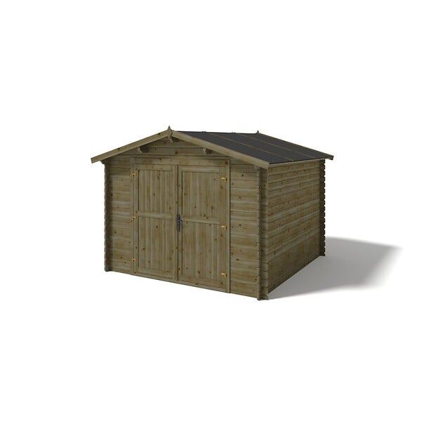 ALTANKA - Abri de jardin en bois - 9m2 - 3x3m - Traité - Ep. 28mm - Couleur: vert - DOM458 - large