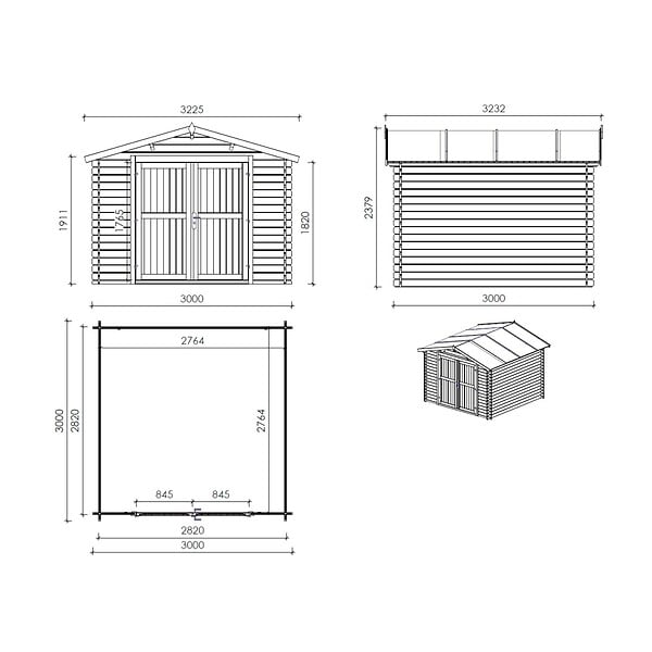 ALTANKA - Abri de jardin en bois - 9m2 - 3x3m - Traité - Ep. 28mm - Couleur: vert - DOM458 - large