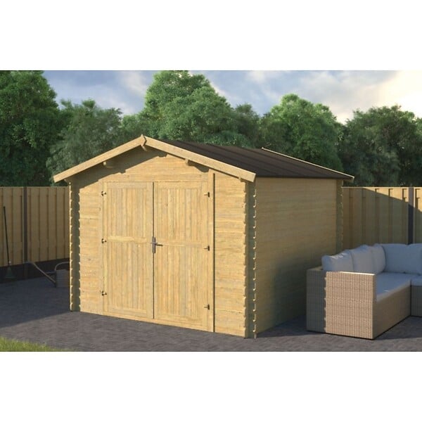 ALTANKA - Abri de jardin en bois - 9m2 - 3x3m - Traité - Ep. 28mm - Couleur: vert - DOM458 - large