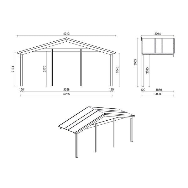 ALTANKA - Abri de jardin en bois - 6x6 m + terrasse avec balustrade et avant-toit en bois - 48 m2 - DOM749+DOM553+DOM555+POD04 - large