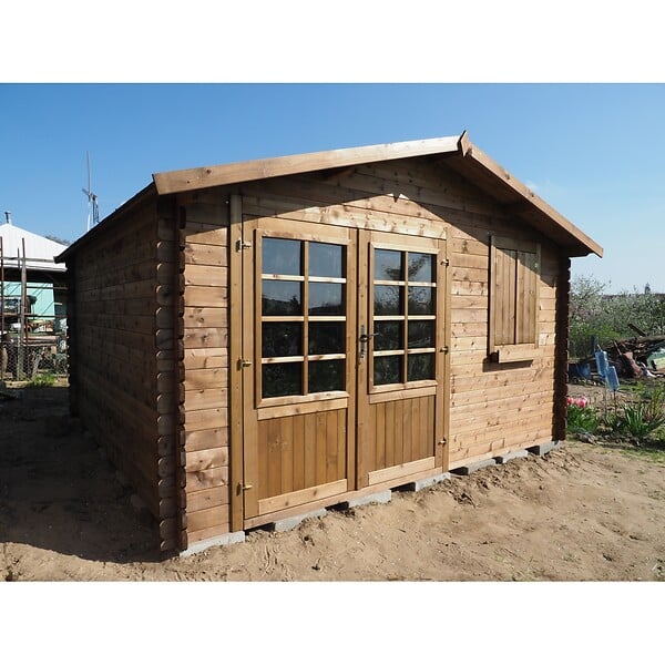 ALTANKA - Abri de jardin en bois - 16m2 - 4x4m - Traité - Ep. 28mm - Couleur: marron - DOM181 - large