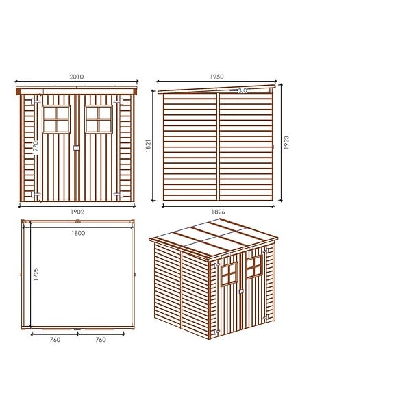 ALTANKA - Abri de jardin en bois 3.42 m2 - 1.9x1.8 m - traité - Couleur: vert - DOM10 - large
