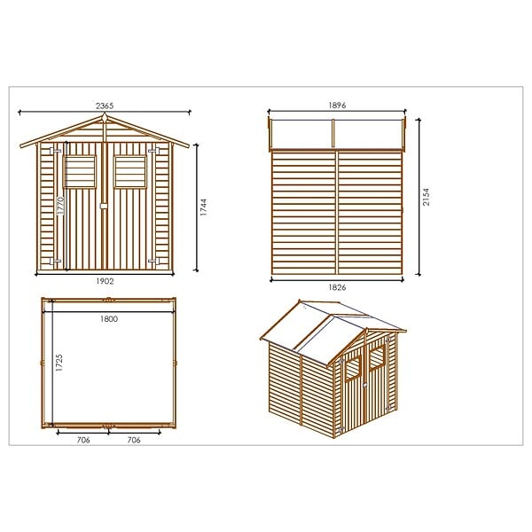 ALTANKA - Abri de jardin en bois 3.46 m2 - 1.9x1.82 m - traité - Couleur: vert - DOM218 - large