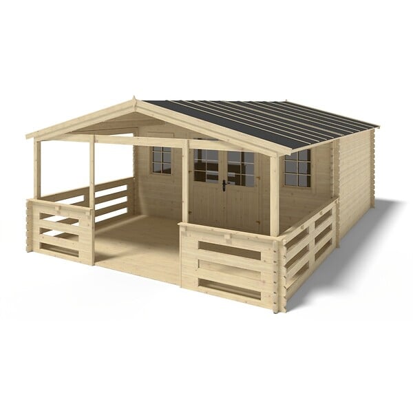 ALTANKA - Terrasse en bois avec balustrade pour abri en bois - 15m2 - 5m x 3m - couleur: naturel - DOM616 - large