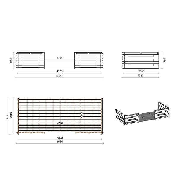 ALTANKA - Terrasse en bois avec balustrade pour abri en bois - 10m2 - 5m x 2m - couleur: naturel - DOM615 - large