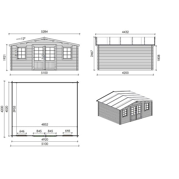 ALTANKA - Abri de jardin en bois - 21.42m2 - 5.1x4.2m - Ep. 34mm - Couleur: naturel - DOM746 - large