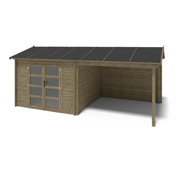 ALTANKA - Abri de jardin en bois - 17.4m2 - 5.79x3m - Traité - Ep. 28mm - Couleur: vert - DOM718 - large