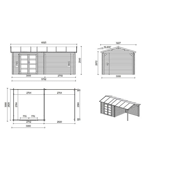 ALTANKA - Abri de jardin en bois - 17.4m2 - 5.79x3m - Traité - Ep. 28mm - Couleur: vert - DOM718 - large