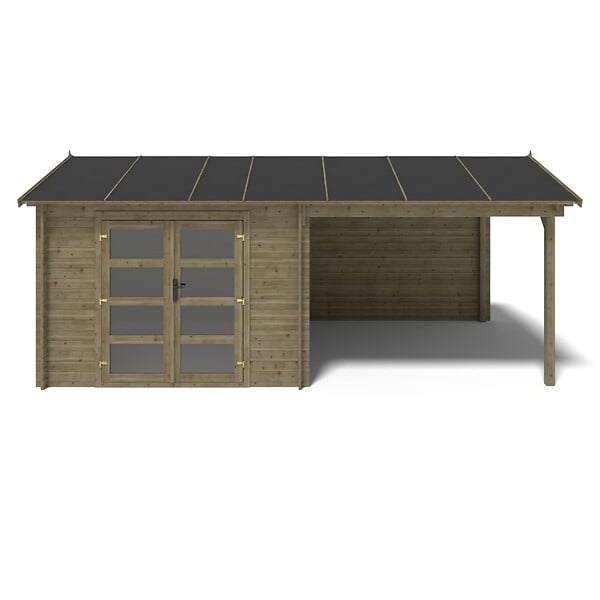 ALTANKA - Abri de jardin en bois - 17.4m2 - 5.79x3m - Traité - Ep. 28mm - Couleur: vert - DOM718 - large