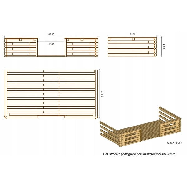 ALTANKA - Terrasse en bois avec balustrade pour abri en bois - 8m2 - 4m x 2m - couleur: naturel - DOM18 - large