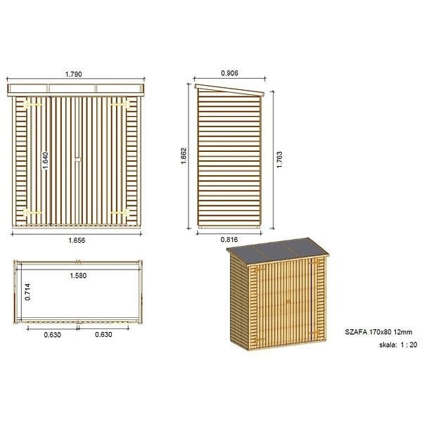 ALTANKA - Armoire de jardin à outils 1.66x0.82 m H.1.86 - avec plancher et paroi arrière - DOM84 - large