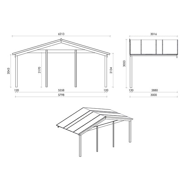 ALTANKA - Abri de jardin en bois - 6x5 m + terrasse avec balustrade et avant-toit en bois - 48 m2 - DOM747+DOM556+DOM558+POD04 - large