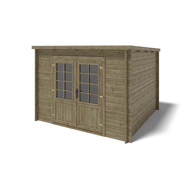 ALTANKA - Abri de jardin en bois - 9m2 - 3x3m - Traité - Ep. 28mm - Couleur: vert - DOM356 - large