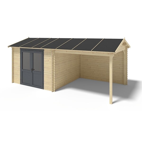 ALTANKA - Abri de jardin en bois - 17.4m2 - 5.79x3m - Ep. 28mm - Couleur: naturel - DOM639 - large