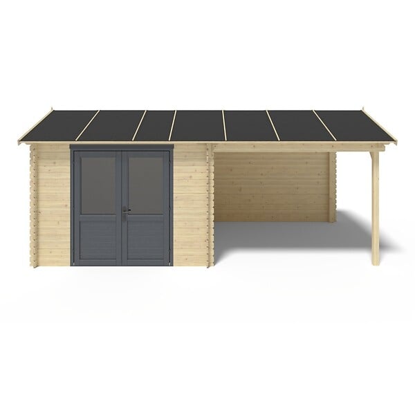 ALTANKA - Abri de jardin en bois - 17.4m2 - 5.79x3m - Ep. 28mm - Couleur: naturel - DOM639 - large
