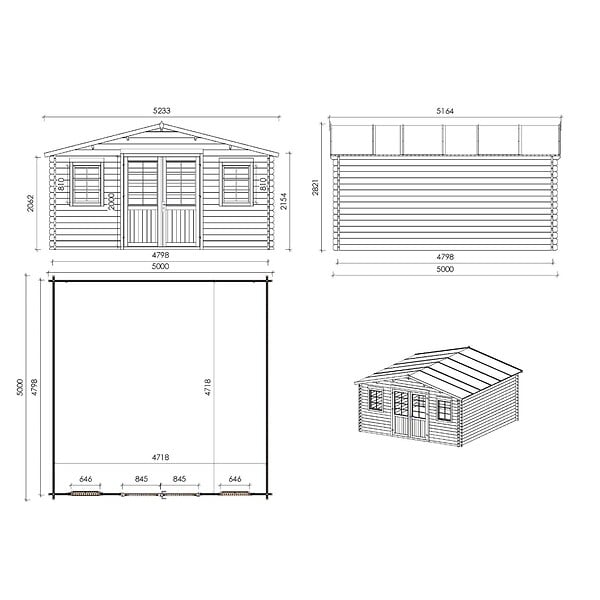 ALTANKA - Abri de jardin en bois - 25m2 - 5x5m - Ep. 40mm - Couleur: naturel - DOM612 - large