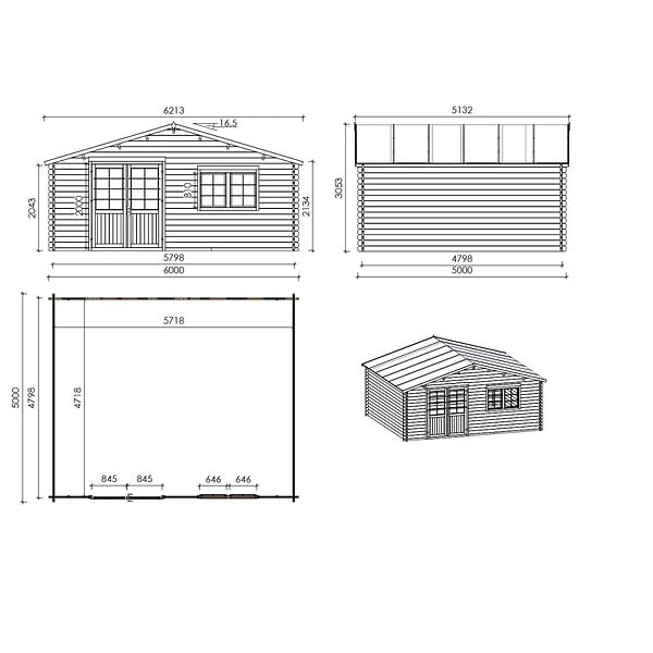 ALTANKA - Abri de jardin en bois - 30m2 - 6x5m - Ep. 40mm - Couleur: naturel - DOM747 - large