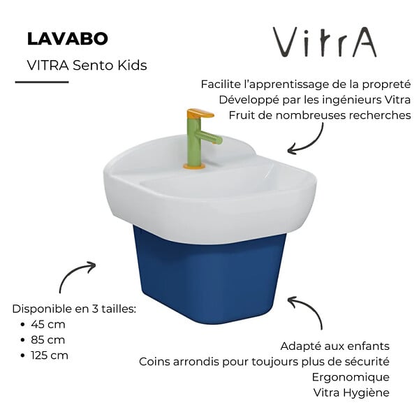 VITRA - Lavabo pour enfant VitrA Sento Kids 45 cm + siphon et bonde Wirquin - large