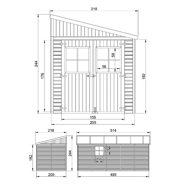 TIMBELA - Abri de Jardin en Bois Naturel (avec paroi latérale) PLUS LES PLANCHERS IMPRÉGNÉ - H244xl218xL514 cm/10 m2 - M341A+M341G - large