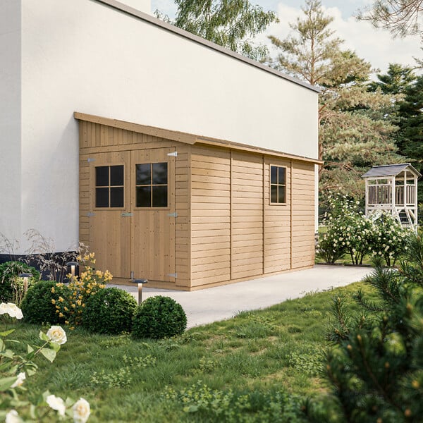 TIMBELA - TIMBELA M340+M340G Abri de Jardin en Bois Naturel (sans paroi latérale) PLUS LES PLANCHERS IMPRÉGNÉ- H243xl216xL416 cm/8 m2 - large