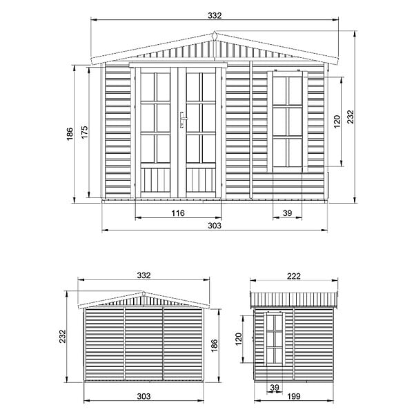 TIMBELA - Abri de jardin en bois 6 m2 - avec des bardeaux bitumineux - M334FB+H334FBGREY - large