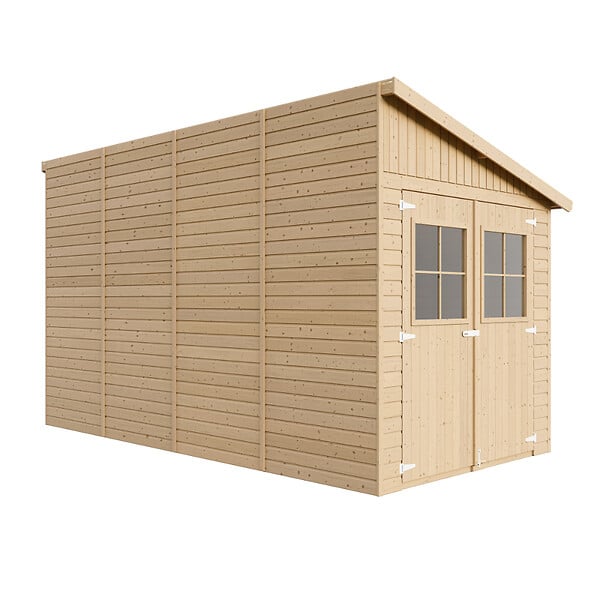 TIMBELA - Abri de Jardin en Bois Naturel (avec paroi latérale) PLUS LES PLANCHERS IMPRÉGNÉ- H244xl218xL416 cm/8 m2 - M340A+M340G - large