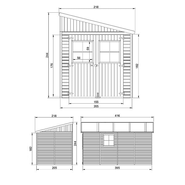 TIMBELA - Abri de Jardin en Bois Naturel (avec paroi latérale) PLUS LES PLANCHERS IMPRÉGNÉ- H244xl218xL416 cm/8 m2 - M340A+M340G - large