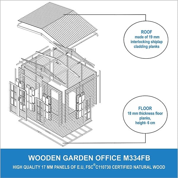 TIMBELA - Abri de jardin en bois 6 m2 - avec des bardeaux bitumineux - M334FB+H334FBRED - large