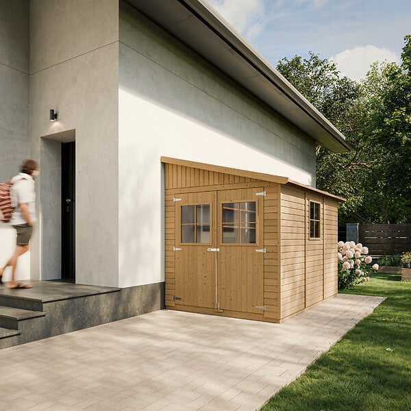 TIMBELA - Abri de Jardin en Bois Naturel (sans paroi latérale) AVEC LES PLANCHERS IMPRÉGNÉ - H243xl216xL318 cm/6 m2 - M339+M339G - large