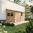 TIMBELA - Abri de Jardin en Bois Naturel (avec paroi latérale) - H244xl218xL416 cm/8 m2 - M340A - vignette