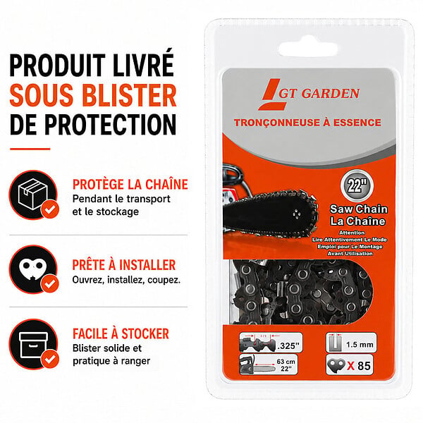GT GARDEN - Chaîne 85 maillons pour tronçonneuse - large