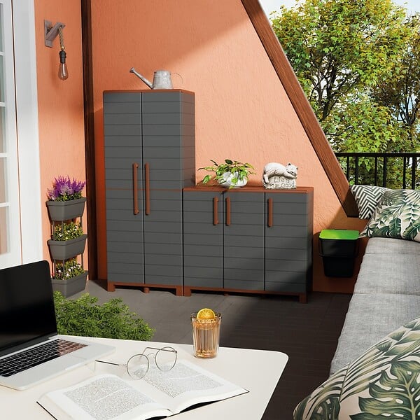 ARTPLAST - Armoire porte-balai Anthracite 3 portes 3 Etagères réglables 102 x 37 x 169 cm - Garage Buanderie Cellier Art Plast - large