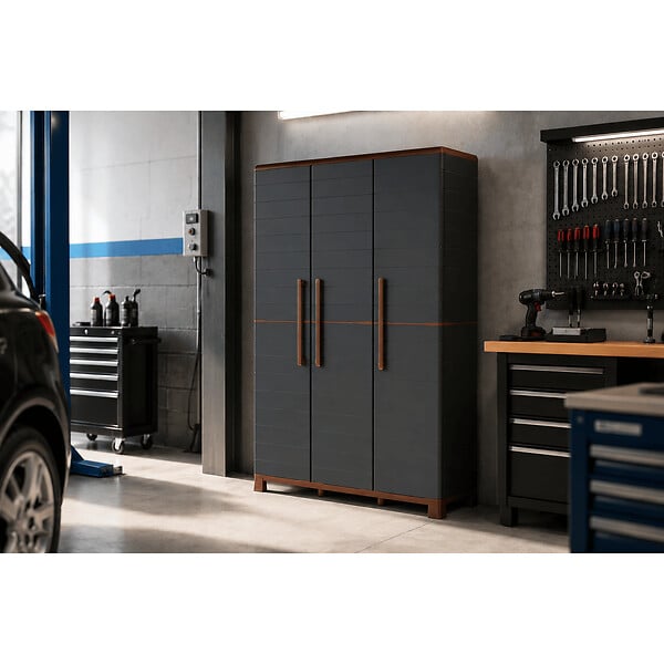 ARTPLAST - Armoire porte-balai Anthracite 3 portes 3 Etagères réglables 102 x 37 x 169 cm - Garage Buanderie Cellier Art Plast - large