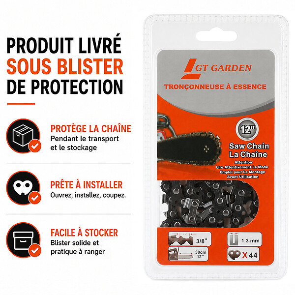 GT GARDEN - Guide 12 pouces (30 cm) avec lot de 3 chaînes 44 maillons pour multifonction 4 en 1 et outil sur per - large