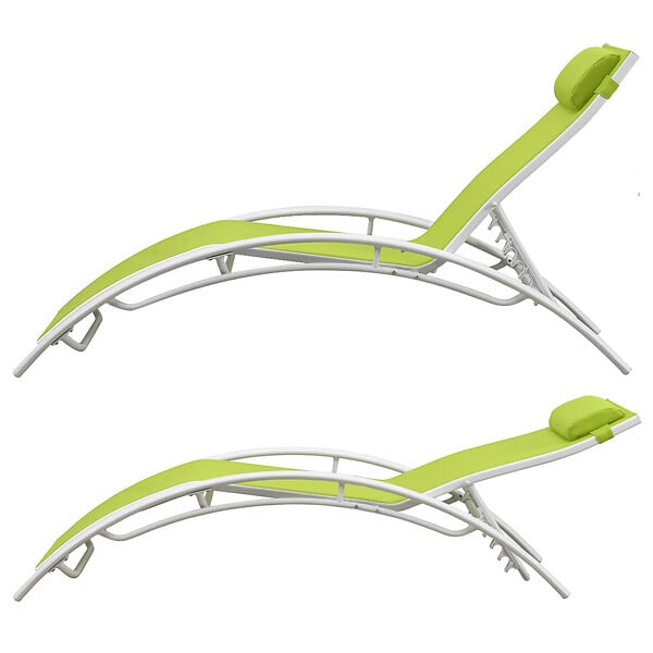 HAPPY GARDEN - Lot de 2 transats GALAPAGOS en textilène vert - aluminium blanc - large